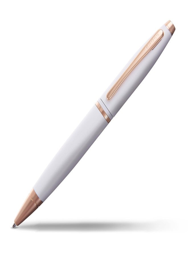 كروس قلم حبر جاف قابل لإعادة التعبئة من كروس كاليه، مُقدّم في علبة هدايا فاخرة - سن متوسط، حبر أسود، أبيض وذهبي وردي - Image 1